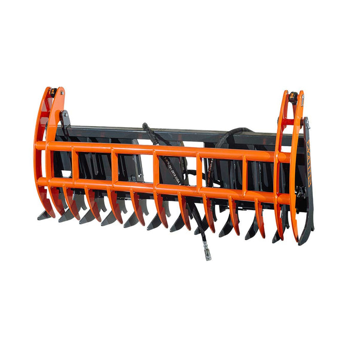 TMG Industrial Skid Steer Skeleton Root Rake Grapple, 2600 LB Grapple Capacity, Twin Cylinders, 7” Tine Spacing, TMG-SRR72