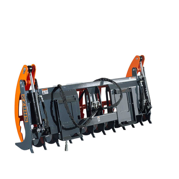 TMG Industrial Skid Steer Skeleton Root Rake Grapple, 2600 LB Grapple Capacity, Twin Cylinders, 7” Tine Spacing, TMG-SRR72