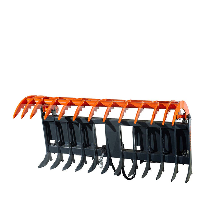 TMG Industrial Skid Steer Skeleton Root Rake Grapple, 2600 LB Grapple Capacity, Twin Cylinders, 7” Tine Spacing, TMG-SRR72