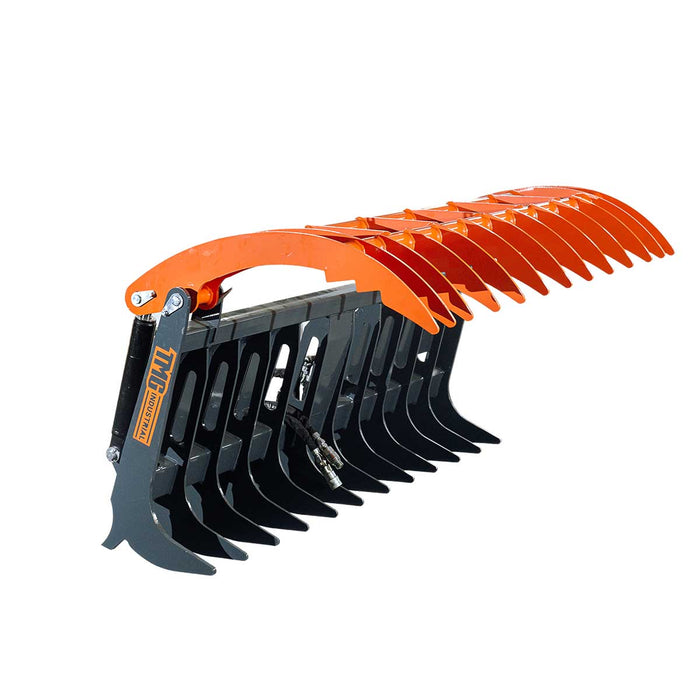 TMG Industrial Skid Steer Skeleton Root Rake Grapple, 2600 LB Grapple Capacity, Twin Cylinders, 7” Tine Spacing, TMG-SRR72