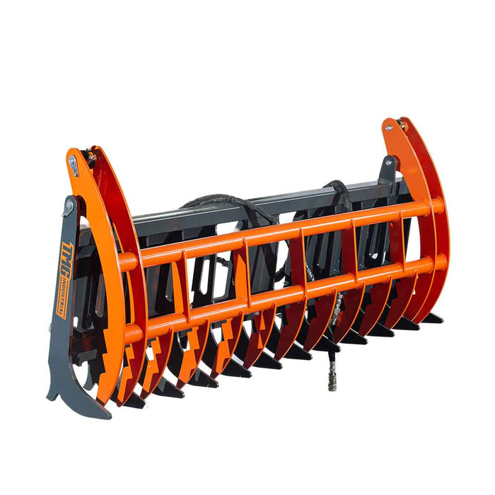 TMG Industrial Skid Steer Skeleton Root Rake Grapple, 2600 LB Grapple Capacity, Twin Cylinders, 7” Tine Spacing, TMG-SRR72