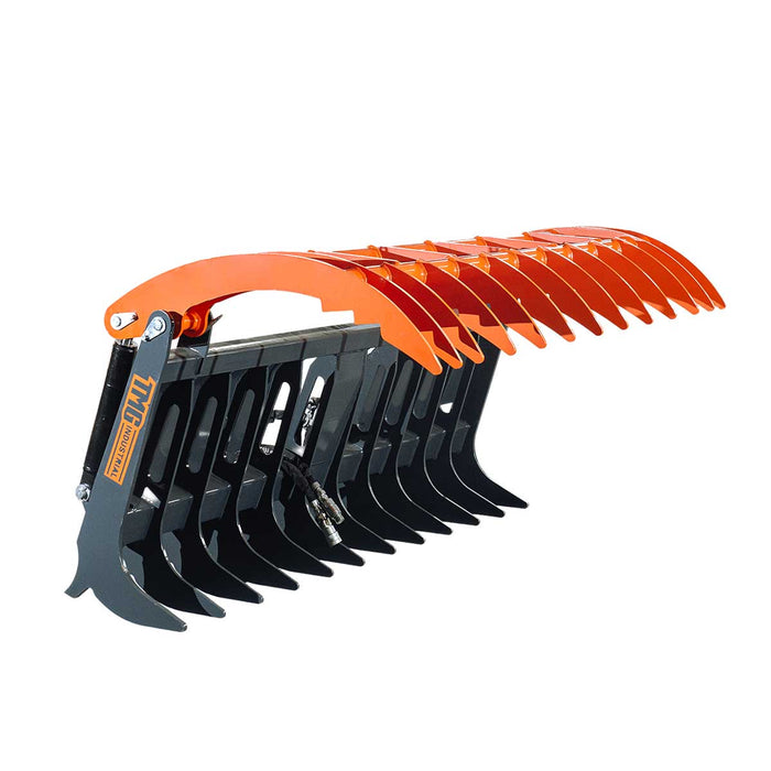 TMG Industrial Skid Steer Skeleton Root Rake Grapple, 2600 LB Grapple Capacity, Twin Cylinders, 7” Tine Spacing, TMG-SRR72