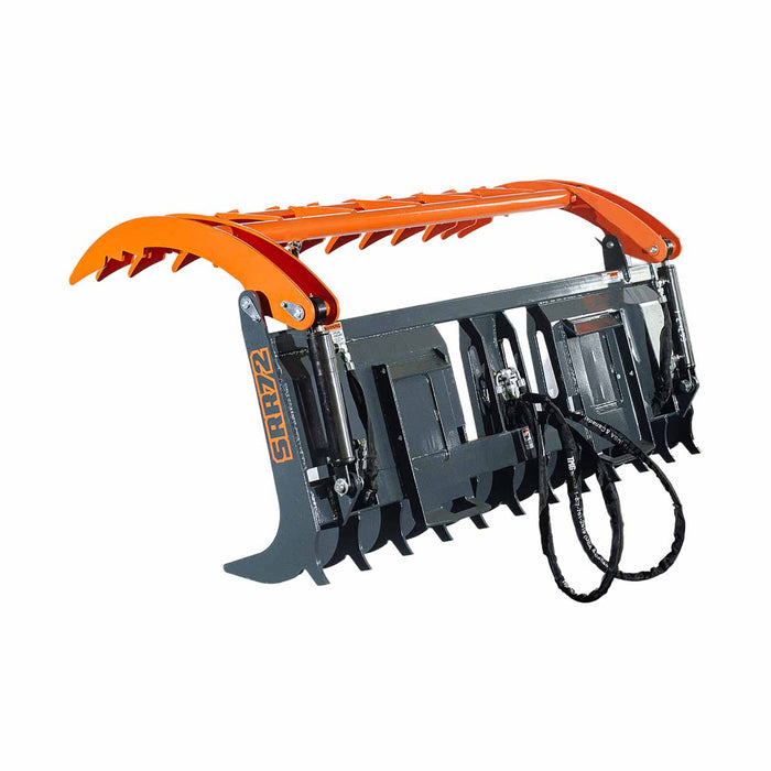 TMG Industrial Skid Steer Skeleton Root Rake Grapple, 2600 LB Grapple Capacity, Twin Cylinders, 7” Tine Spacing, TMG-SRR72