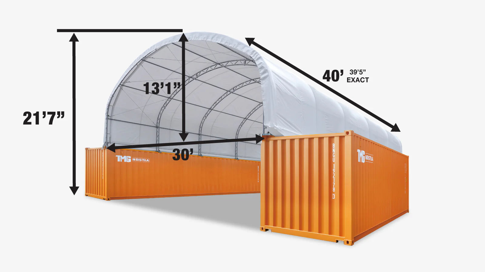 TMG Industrial 30' x 40' Dual Truss Container Shelter with Heavy Duty 17 oz PVC Cover, TMG-DT3040C-specifications-image