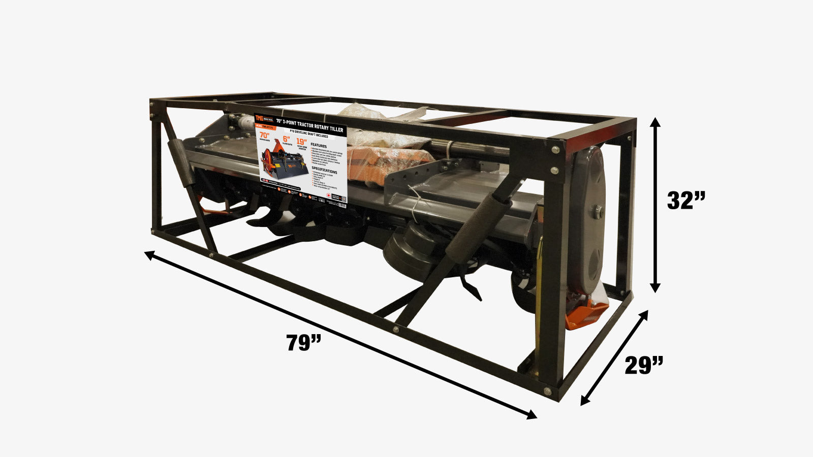 TMG Industrial 70” 3-Point Hitch Rotary Tiller, 35-55 HP Tractor, 6” Tilling Depth, PTO Shaft Included, Category 1 & 2 Hookup, TMG-RT175-shipping-info-image