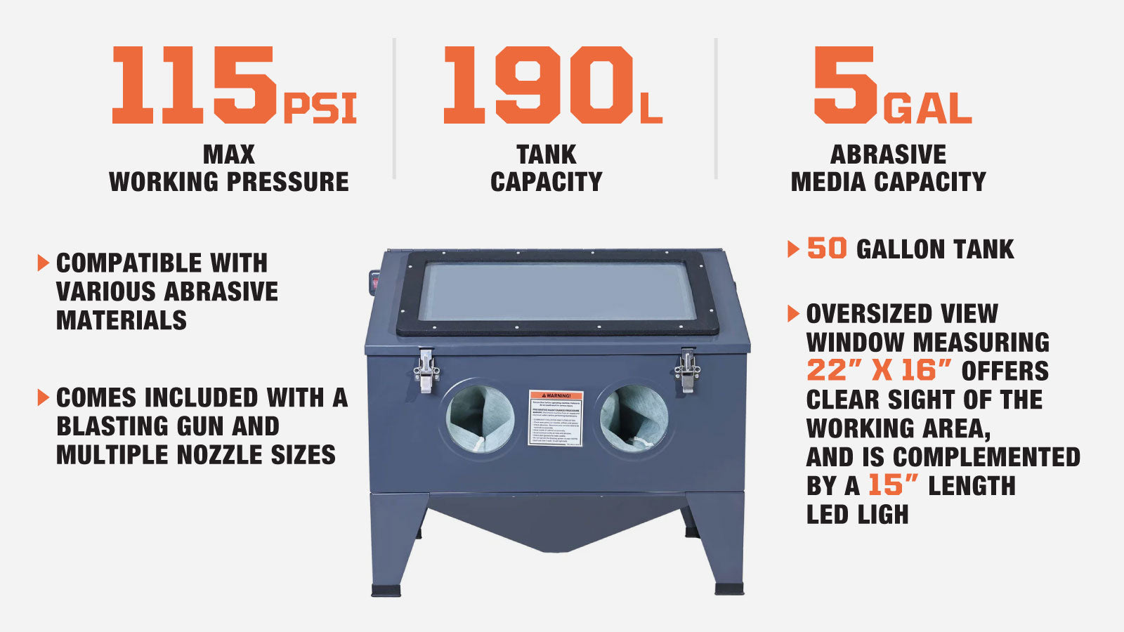 TMG Industrial 50 Gallon Tabletop Cabinet Sandblaster w/View Window, 115 PSI, 15 CFM, TMG-ABC50-description-image