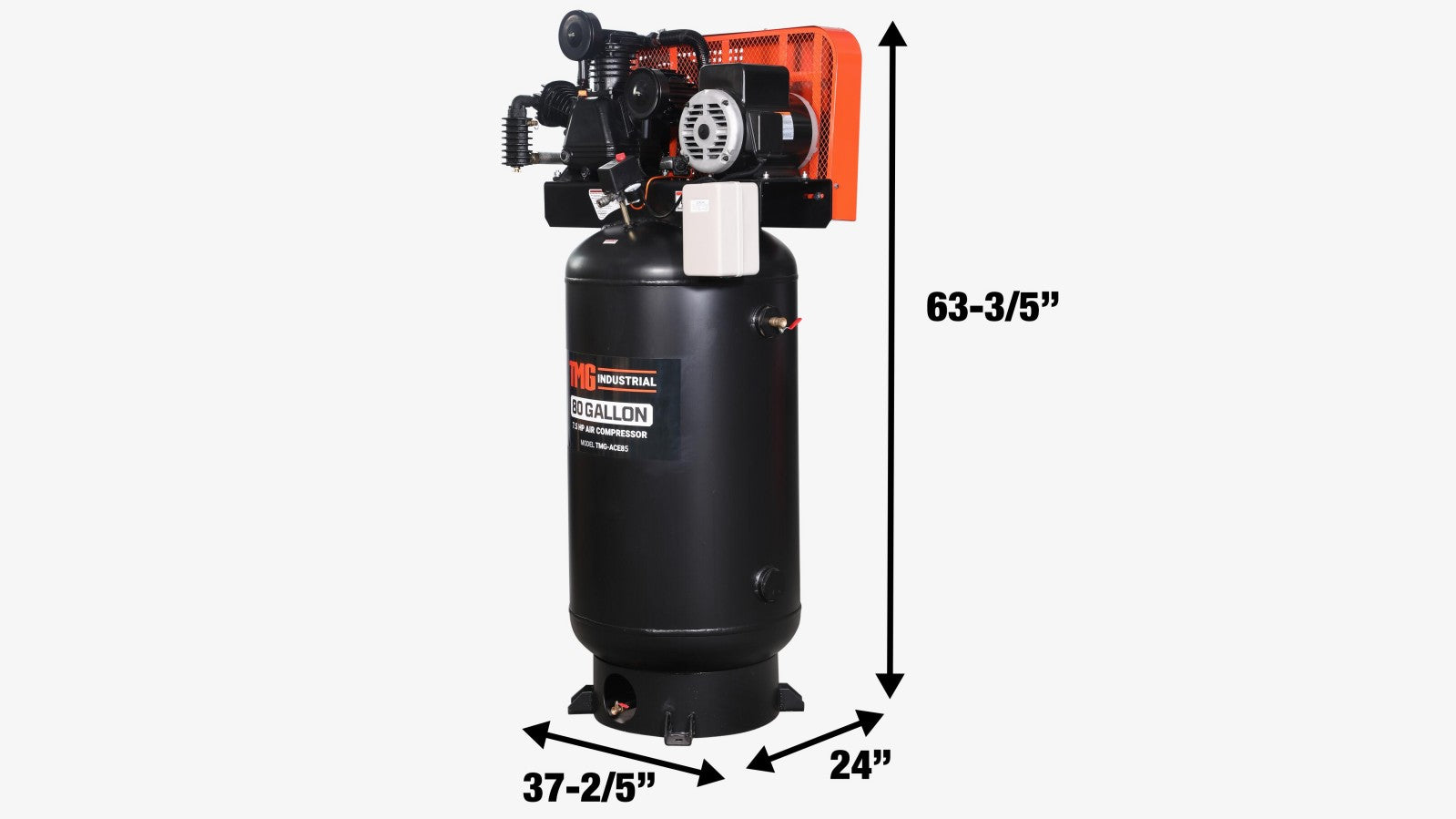 TMG Industrial 80 Gallon 7.5 HP Stationary Electric Air Compressor, 6 Min Fill Time, 230V Induction Motor, Vertical Tank, TMG-ACE85-specifications-image