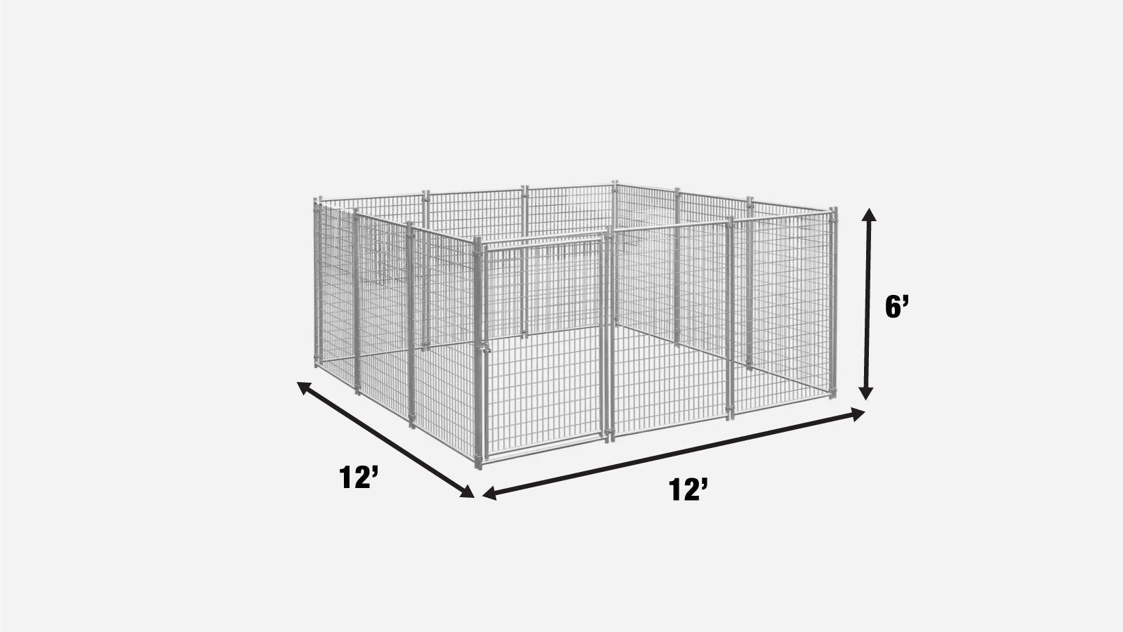 TMG Industrial 12’ x 12’ Galvanized Dog Kennel, Easy Assembly, Weather-Resistant, TMG-DCP12-specifications-image