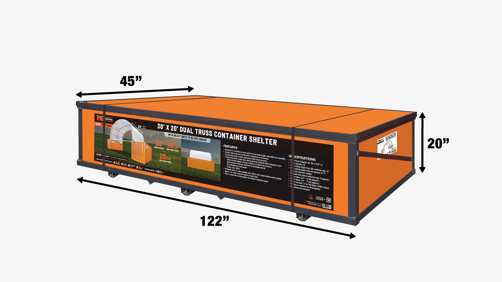 TMG Industrial 30' x 20' Dual Truss Container Shelter with Heavy Duty 17 oz PVC Cover, TMG-DT3020C-shipping-info-image