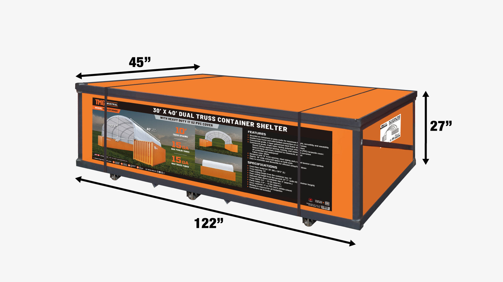 TMG Industrial 30' x 40' Dual Truss Container Shelter with Heavy Duty 17 oz PVC Cover, TMG-DT3040C-shipping-info-image