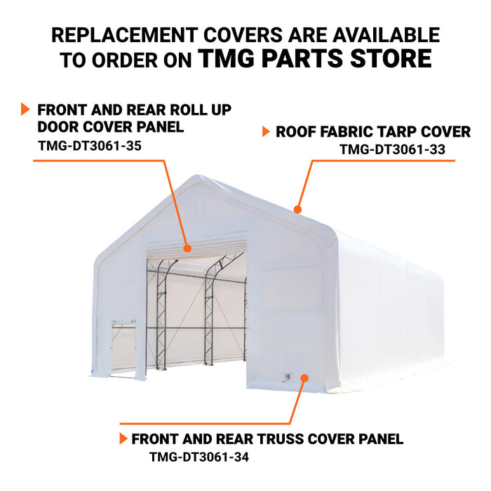 TMG Industrial 30' x 60' Dual Truss Storage Shelter with Heavy Duty 17 oz PVC Cover & Drive Through Doors, TMG-DT3061