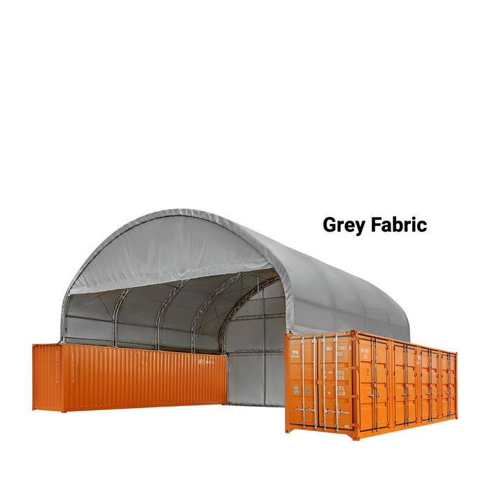 TMG Industrial 40' x 40' Dual Truss Container Shelter with Heavy Duty 21 oz PVC Cover, Enclosed End Wall & Front Drop, TMG-DT4041CF (DT4040CF)