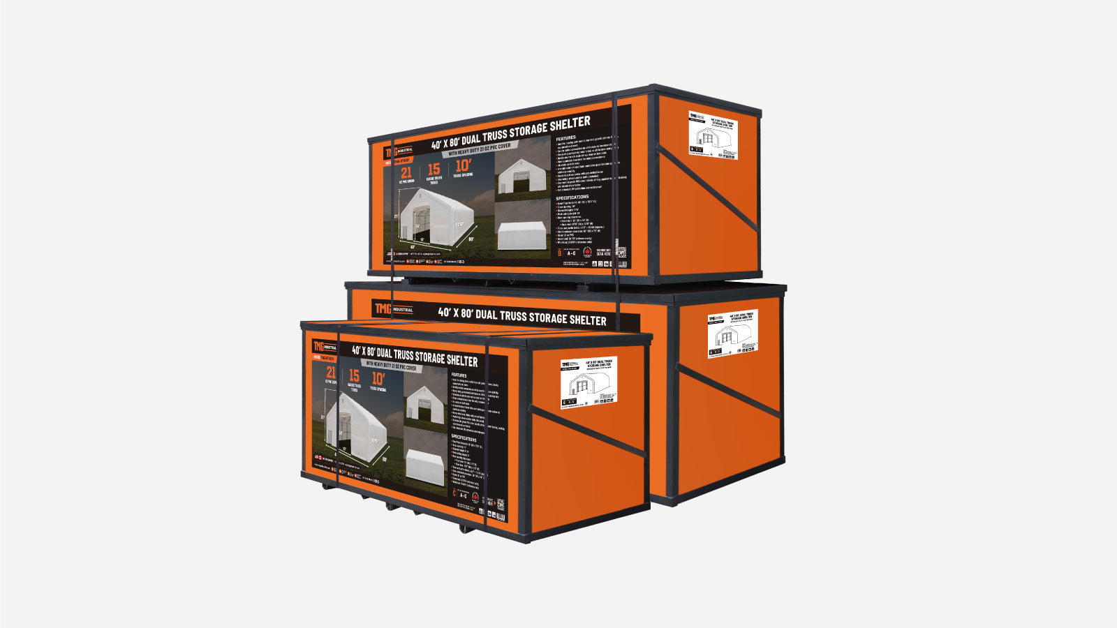 TMG Industrial 40' x 80' Dual Truss Storage Shelter with Heavy Duty 21 oz PVC Cover & Drive Through Doors, TMG-DT4081 (Previously DT4080)-shipping-info-image