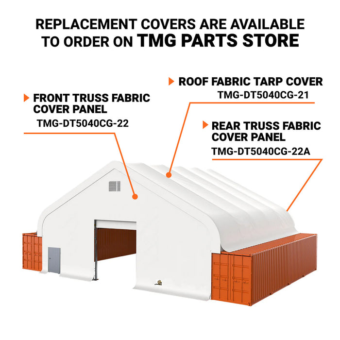 TMG Industrial Pro Series 50' x 40' Fully Enclosed Dual Truss Container Shelter with Heavy Duty 32 oz PVC Cover, Front Wall and Back Wall, TMG-DT5040CG
