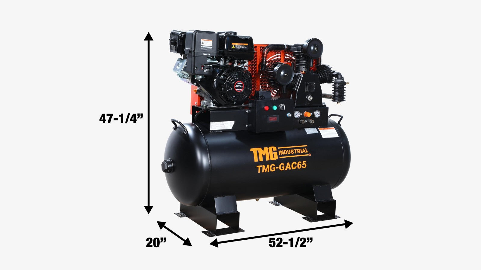 TMG Industrial 60 Gallon 2-Stage Truck Mounted Air Compressor, 14 HP LONCIN G420F Engine, , Horizontal Tank, 18.5 CFM @ 175 PSI, TMG-GAC65-specifications-image