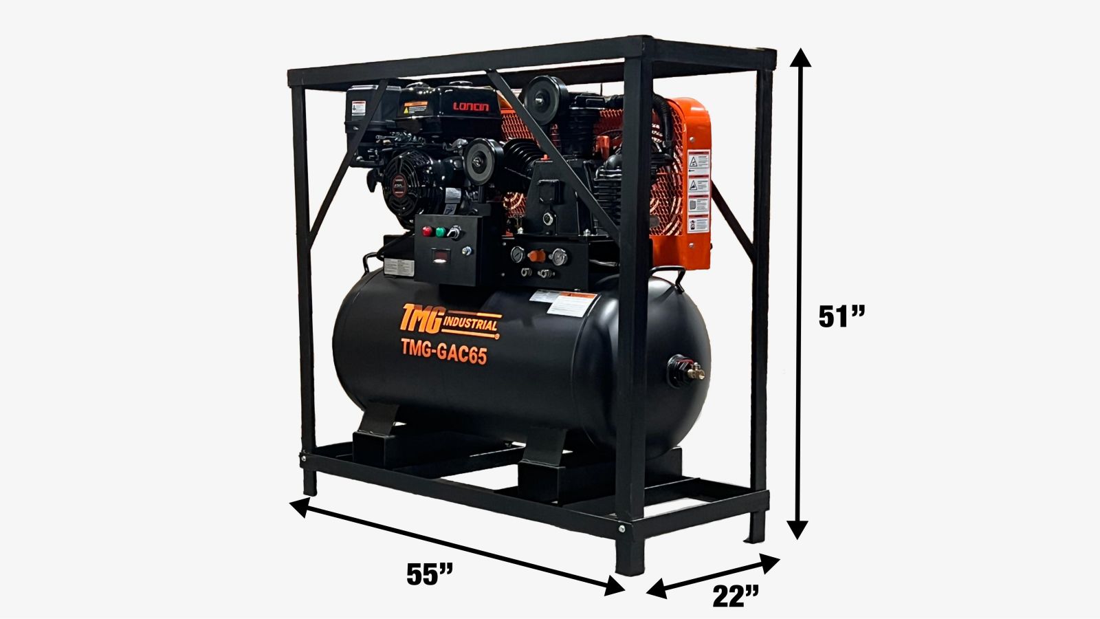 TMG Industrial 60 Gallon 2-Stage Truck Mounted Air Compressor, 14 HP LONCIN G420F Engine, , Horizontal Tank, 18.5 CFM @ 175 PSI, TMG-GAC65-shipping-info-image