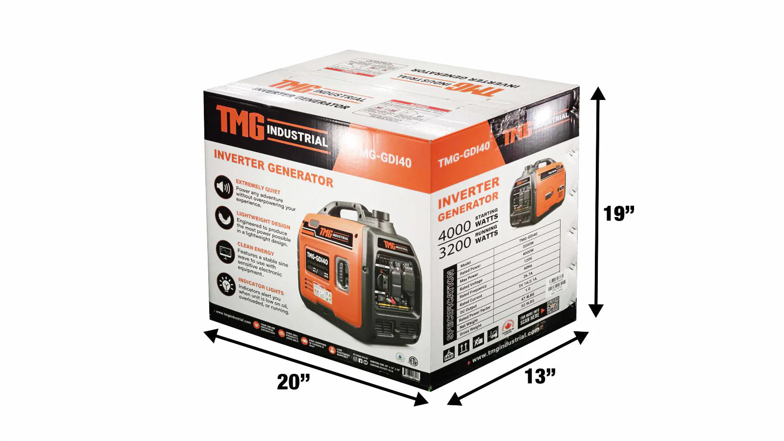 TMG Industrial 4000 Watt Digital Inverter Portable Generator, 3.5hrs 50% Load Run Time, CETL,ETL Certified For Canada/US, EPA Emissions Compliance, TMG-GDI40-shipping-info-image