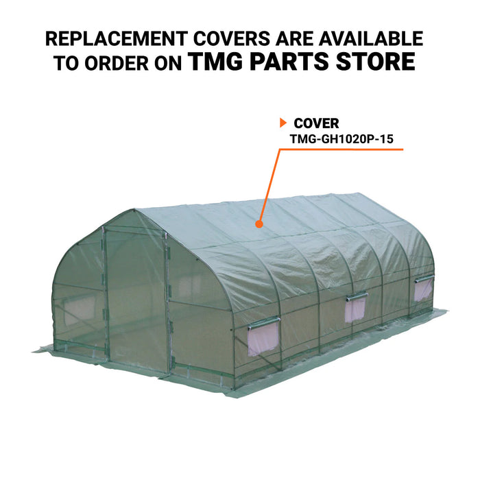 TMG Industrial 10’ x 20’ Tunnel Greenhouse Grow Tent w/Ripstop Leno Cover, Cold Frame, Roll-Up Mesh Windows, Peak Roof, TMG-GH1020P