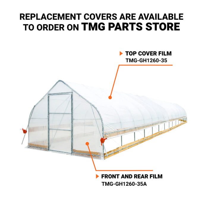 TMG Industrial 12’ x 60’ Tunnel Greenhouse Grow Tent w/6 Mil Clear EVA Plastic Film, Cold Frame, Hand Crank Roll-Up Sides, Peak Ceiling Roof, TMG-GH1260