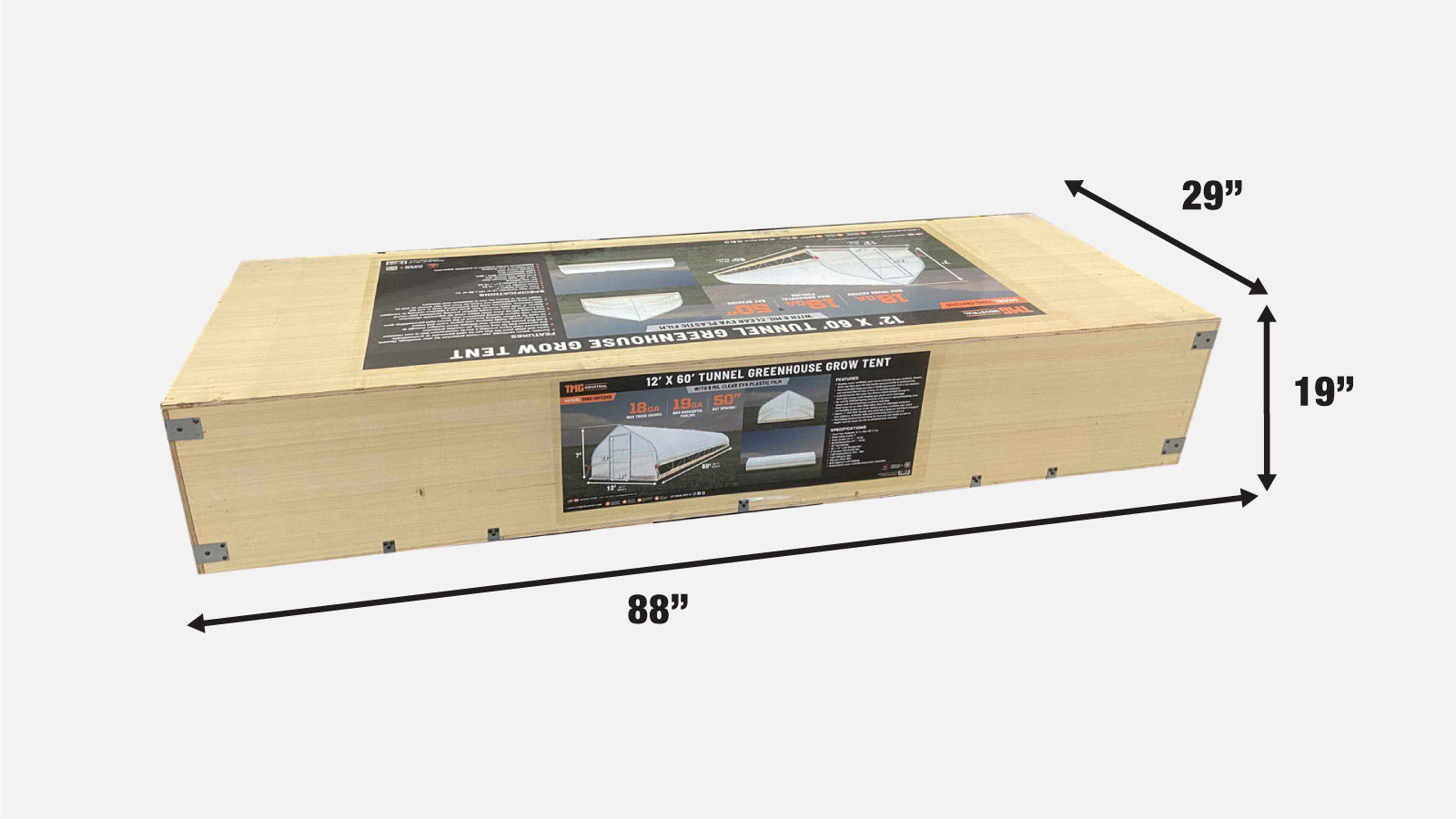 TMG Industrial 12’ x 60’ Tunnel Greenhouse Grow Tent w/6 Mil Clear EVA Plastic Film, Cold Frame, Hand Crank Roll-Up Sides, Peak Ceiling Roof, TMG-GH1260-shipping-info-image