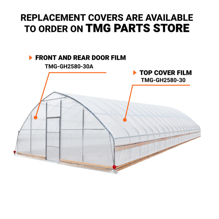 TMG Industrial 25’ x 80’ Tunnel Greenhouse Grow Tent w/6 Mil Clear EVA Plastic Film, Cold Frame, Hand Crank Roll-Up Sides, Peak Ceiling Roof, TMG-GH2580