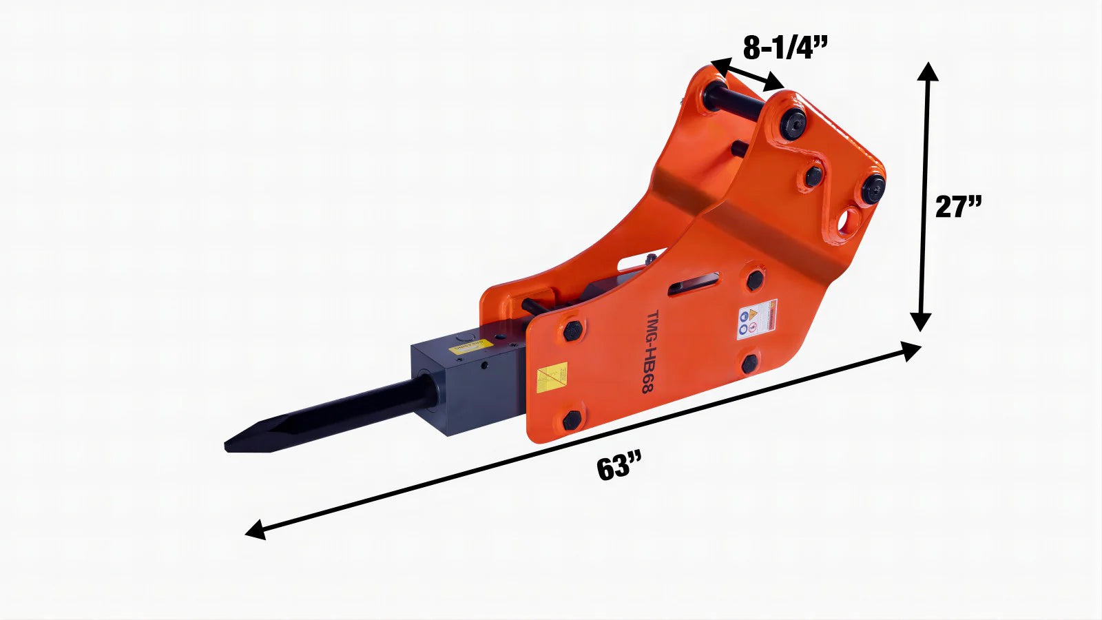 TMG Industrial 4-7 Ton Excavator/Backhoe Hydraulic Breaker, 2-3/4” Moil Point Chisel, 600 J Impact Energy, Pin Grabber Lugging, TMG-HB68-specifications-image