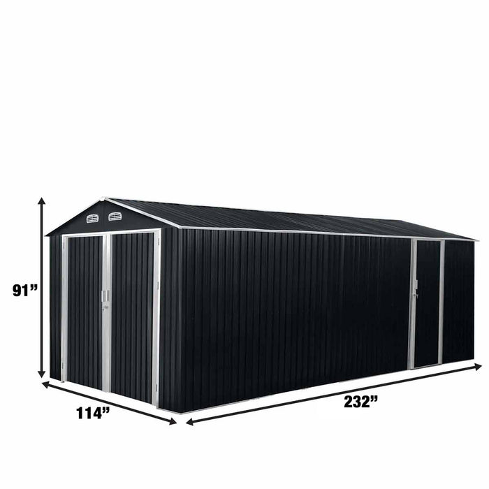 TMG Industrial 10’ x 20’ Metal Garage Shed with Double Front Doors, 7’8” Peak Height, Side Entry Door, 185 Sq-Ft Floor Space, TMG-MS1020A