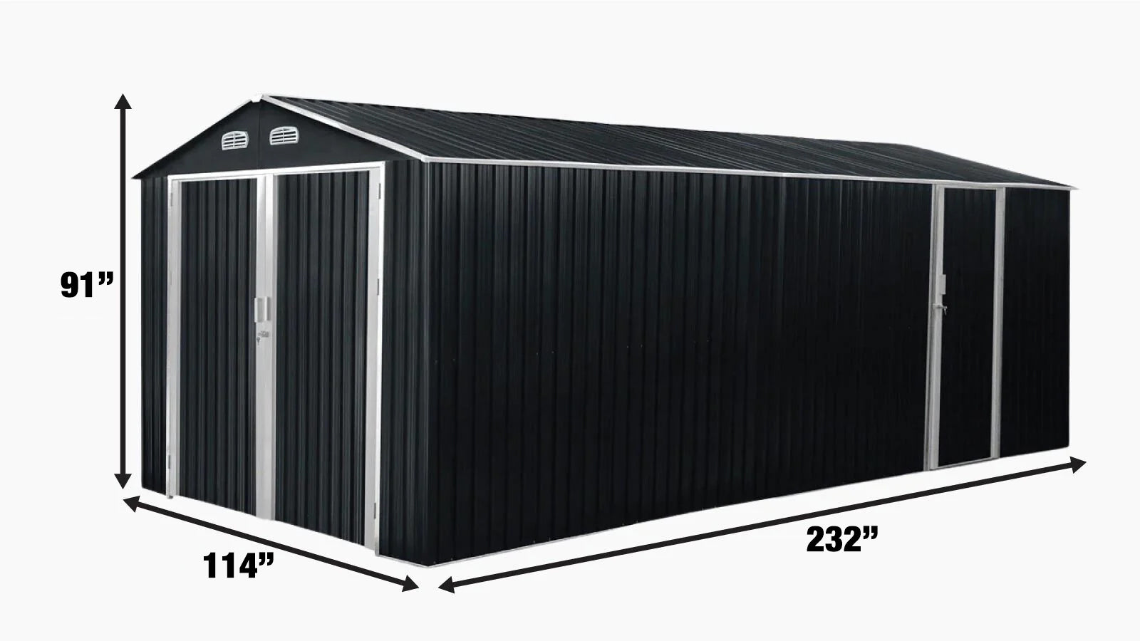 TMG Industrial 10’ x 20’ Metal Garage Shed with Double Front Doors, 7’8” Peak Height, Side Entry Door, 185 Sq-Ft Floor Space, TMG-MS1020A-specifications-image