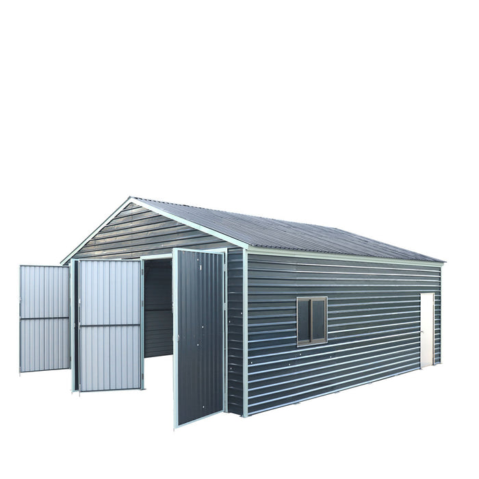 TMG Industrial 26’ x 30’ Metal Garage Shed with 9’ High Double Front Doors, 14’ Peak Height, Side Entry Door, 780 Sq-Ft Floor Space, TMG-MS2630