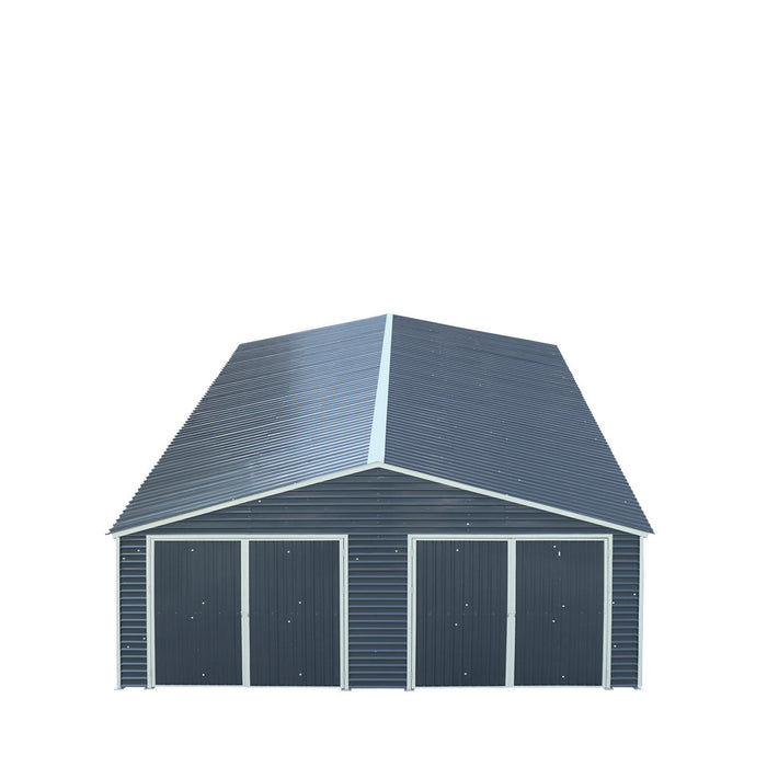 TMG Industrial 26’ x 30’ Metal Garage Shed with 9’ High Double Front Doors, 14’ Peak Height, Side Entry Door, 780 Sq-Ft Floor Space, TMG-MS2630