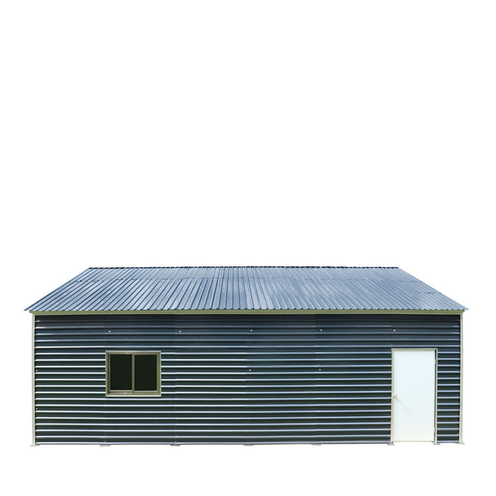 TMG Industrial 26’ x 30’ Metal Garage Shed with 9’ High Double Front Doors, 14’ Peak Height, Side Entry Door, 780 Sq-Ft Floor Space, TMG-MS2630