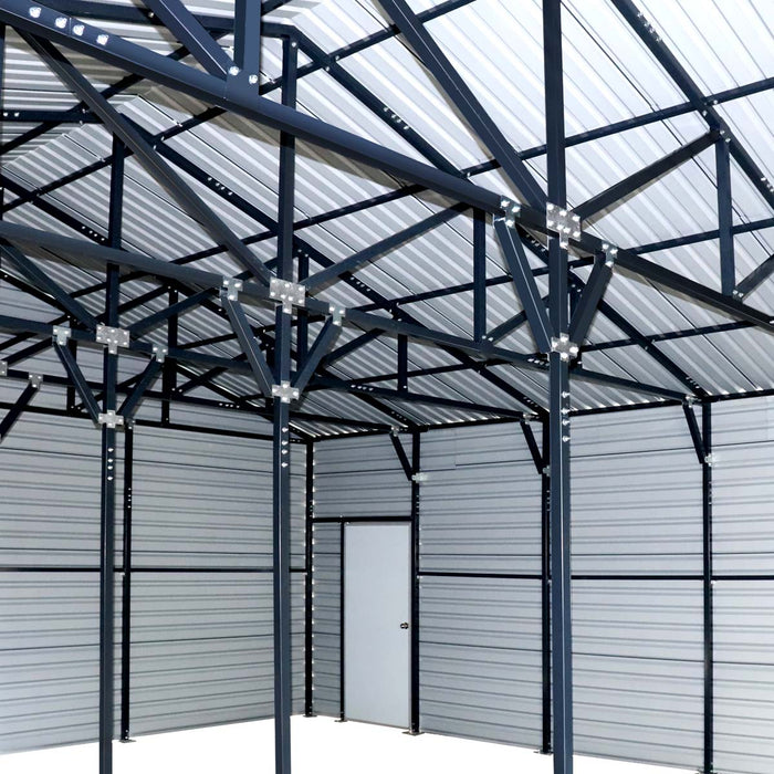 TMG Industrial 26’ x 30’ Metal Garage Shed with 9’ High Double Front Doors, 14’ Peak Height, Side Entry Door, 780 Sq-Ft Floor Space, TMG-MS2630