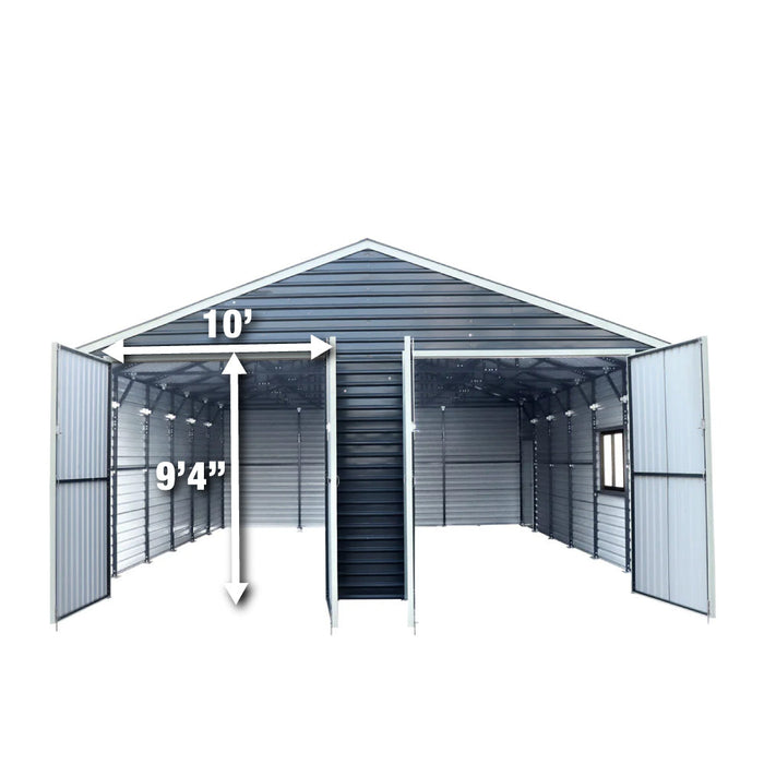 TMG Industrial 26’ x 30’ Metal Garage Shed with 9’ High Double Front Doors, 14’ Peak Height, Side Entry Door, 780 Sq-Ft Floor Space, TMG-MS2630