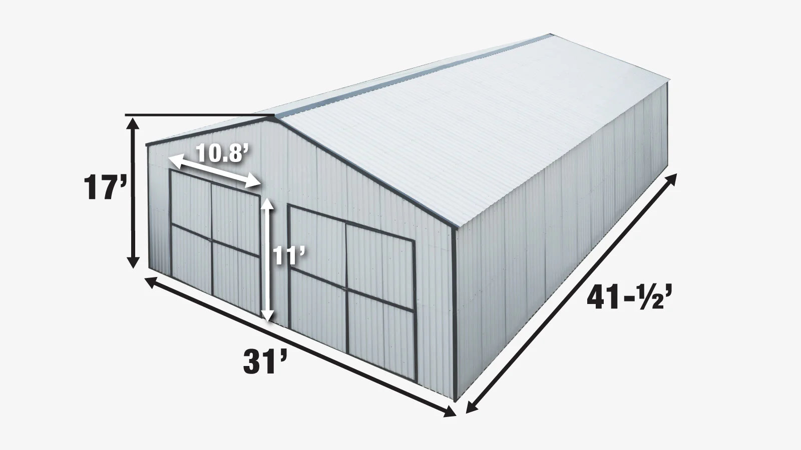 TMG Industrial 30’ x 40’ Metal Garage Shed with 11' High Double Front Doors, 17’ Peak Height, Side Entry Door, 1260 Sq-Ft Floor Space, TMG-MS3040-specifications-image