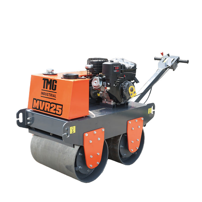 TMG Industrial 10 HP Double Wheel Vibratory Roller, 2 x 24” Wide & 17” Diameter Rollers, EPA Emissions Compliance, TMG-MVR25