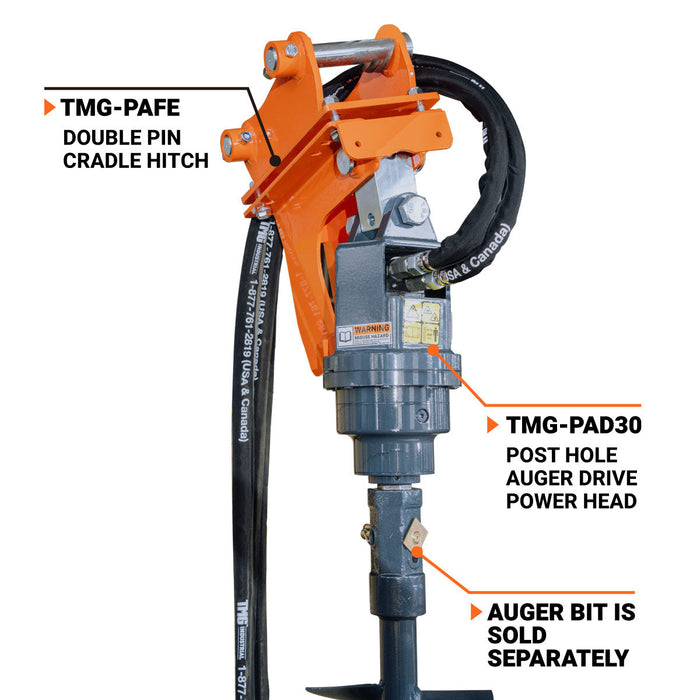 TMG Industrial Hydraulic Post Hole Auger Drive Power Head, 7-20 GPM Hydraulic Flow, 2” Hex Output Shaft, TMG-PAD30