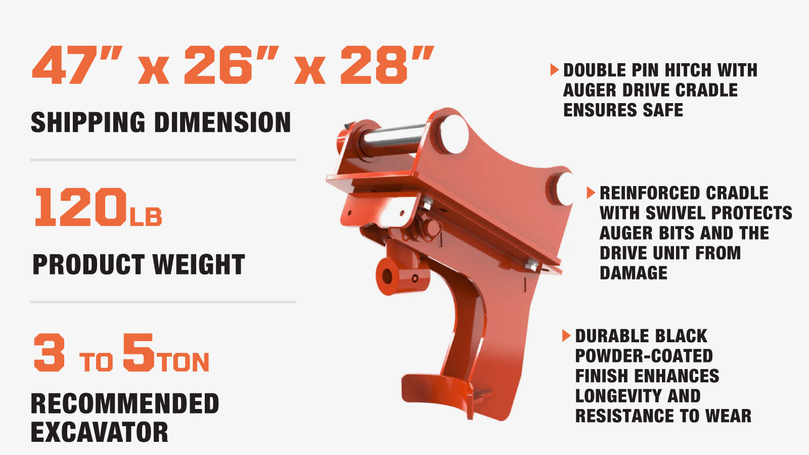 TMG Industrial Double Pin Cradle Hitch, Excavator Auger Hookup, Compatible w/PAD30 Auger Drive, TMG-PAFE-description-image