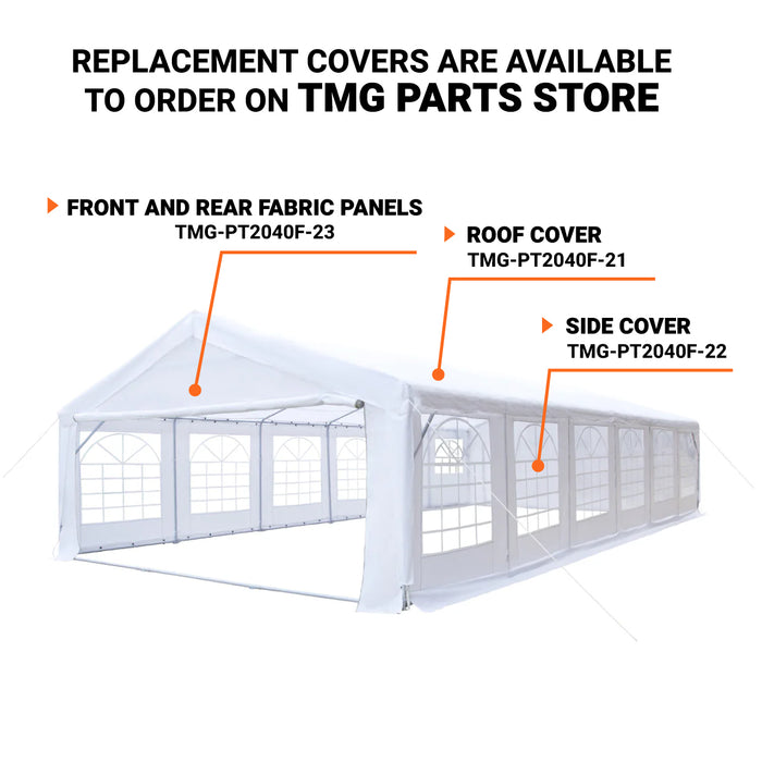 TMG Industrial 20' x 40' Heavy Duty Outdoor Party Tent with Removable Sidewalls and Roll-Up Doors, 11 oz PE Cover, 6’6” Overhead, 10’ Peak Ceiling, TMG-PT2040F