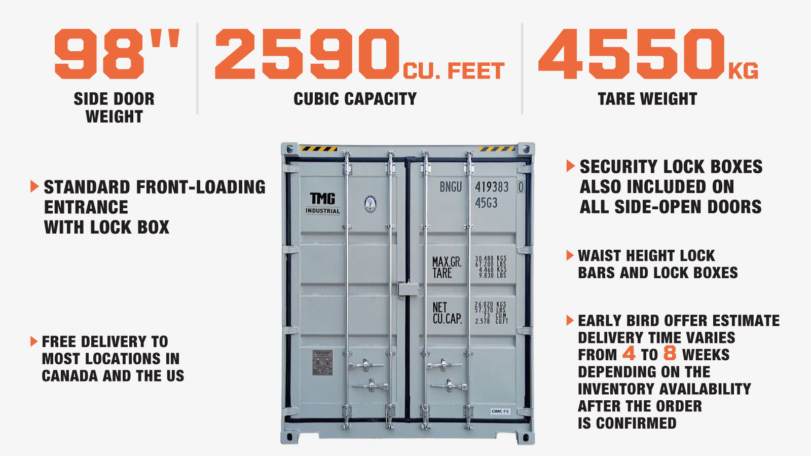 TMG Industrial 40' High Cube Side-Open Shipping Container, One Way Use, Security Lock Boxes, Ocean Sea Can Standards, TMG-SC40S-description-image