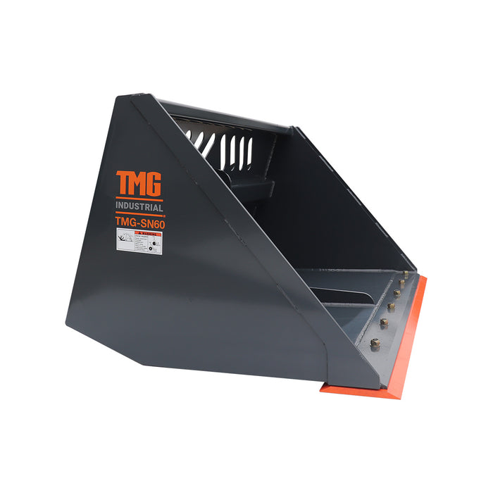 TMG Industrial Heavy-Duty 60” Skid Steer Snow/Mulch Bucket, Bolt-On Cut Edge, 1500-lb Weight Capacity, Universal Quick Mount, TMG-SN60