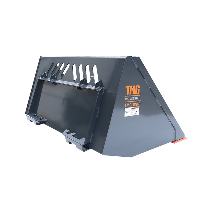 TMG Industrial Heavy-Duty 60” Skid Steer Snow/Mulch Bucket, Bolt-On Cut Edge, 1500-lb Weight Capacity, Universal Quick Mount, TMG-SN60