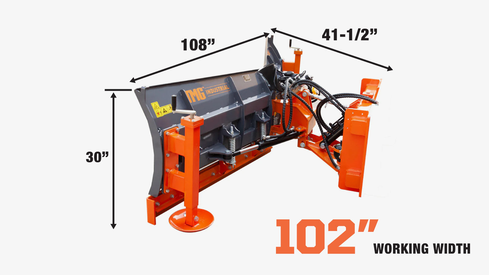 TMG Industrial 8-½’ U/V Angle Blade Snowplow, Metal Edges, 6 Positions, Accumulator & Solenoid Valve, Quick-Change Lugging, 40-90 HP Tractors, TMG-SP08X-specifications-image