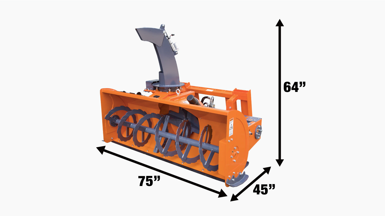 TMG Industrial 72” Skid Steer Snow Blower, 45-75 HP Loader Required, 24” Diameter Impeller, 360° Motor Driven Snow Chute, TMG-SSB72-specifications-image