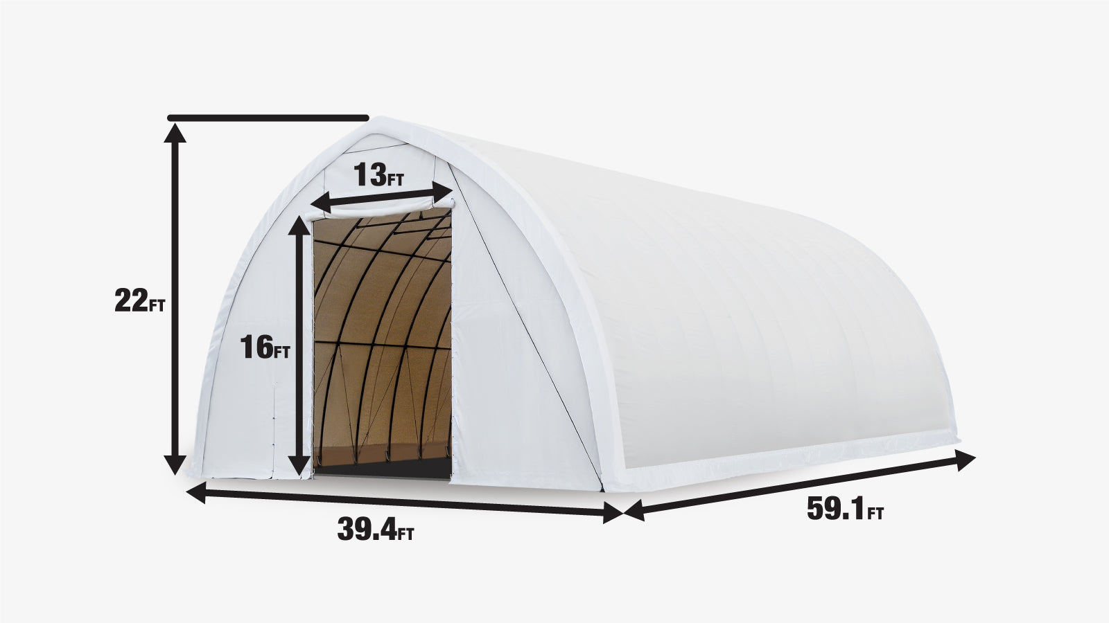 TMG-ST4061V 40' x 60' Peak Ceiling Storage Shelter, Single Truss, 17oz Commercial Grade PVC Cover, 13' W x 16' H Wide Open Door on Two End Walls-specifications-image