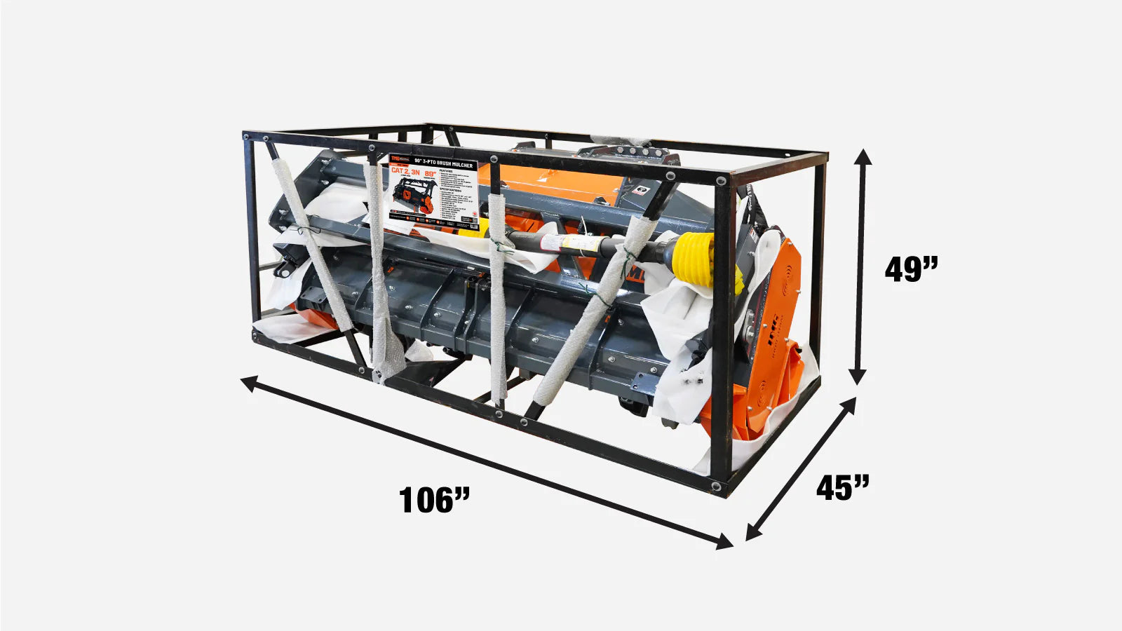 TMG Industrial 90” Forestry Brush Mulcher, Category 2 Hookup, Widia Cutting Teeth, 70-130 HP Tractors, 3-PTO Shaft Included, TMG-TMB90-shipping-info-image