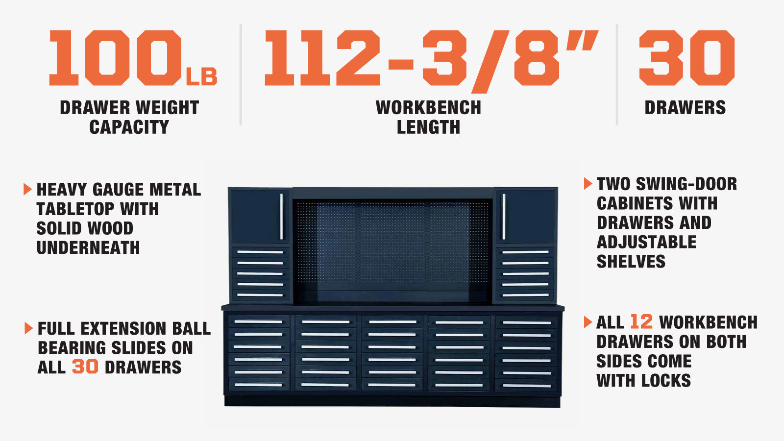 TMG-WBC30D 10' 30-Drawer Workbench Cabinet Combo with 68