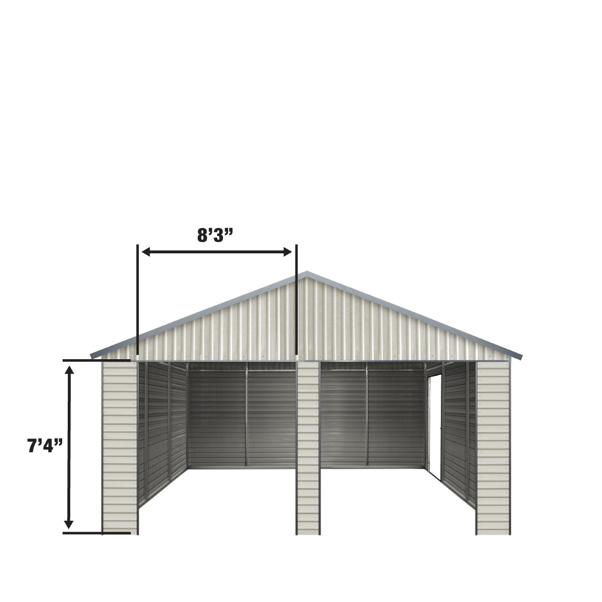 TMG Industrial 21 x 19 Double Garage Metal Shed with Side Entry Door 400 Sq Ft 8 Eave Height 27 GA Corrugated Panels TMG MS2119